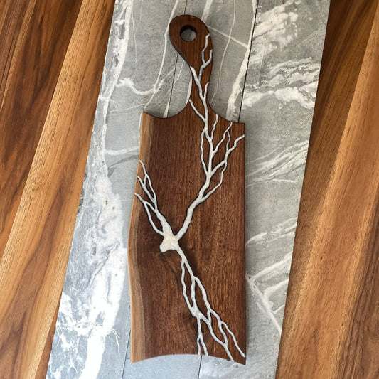 Black Walnut Live Edge Board with Lightning Epoxy