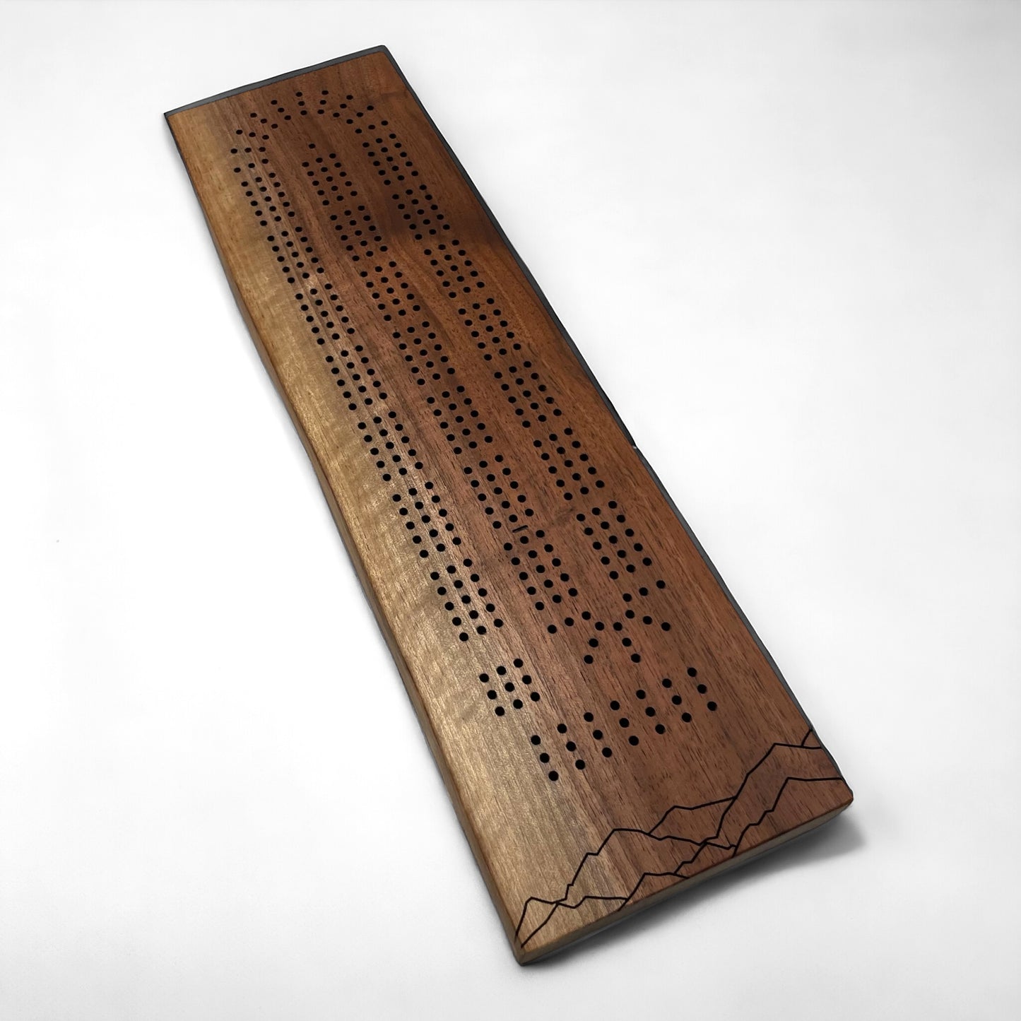 Dark Walnut Cribbage Board (Mountain Skyline)