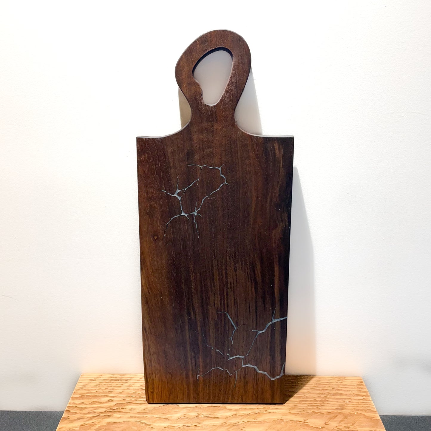 Dark Walnut Epoxy Charcuterie Board with Organic Flow Handle