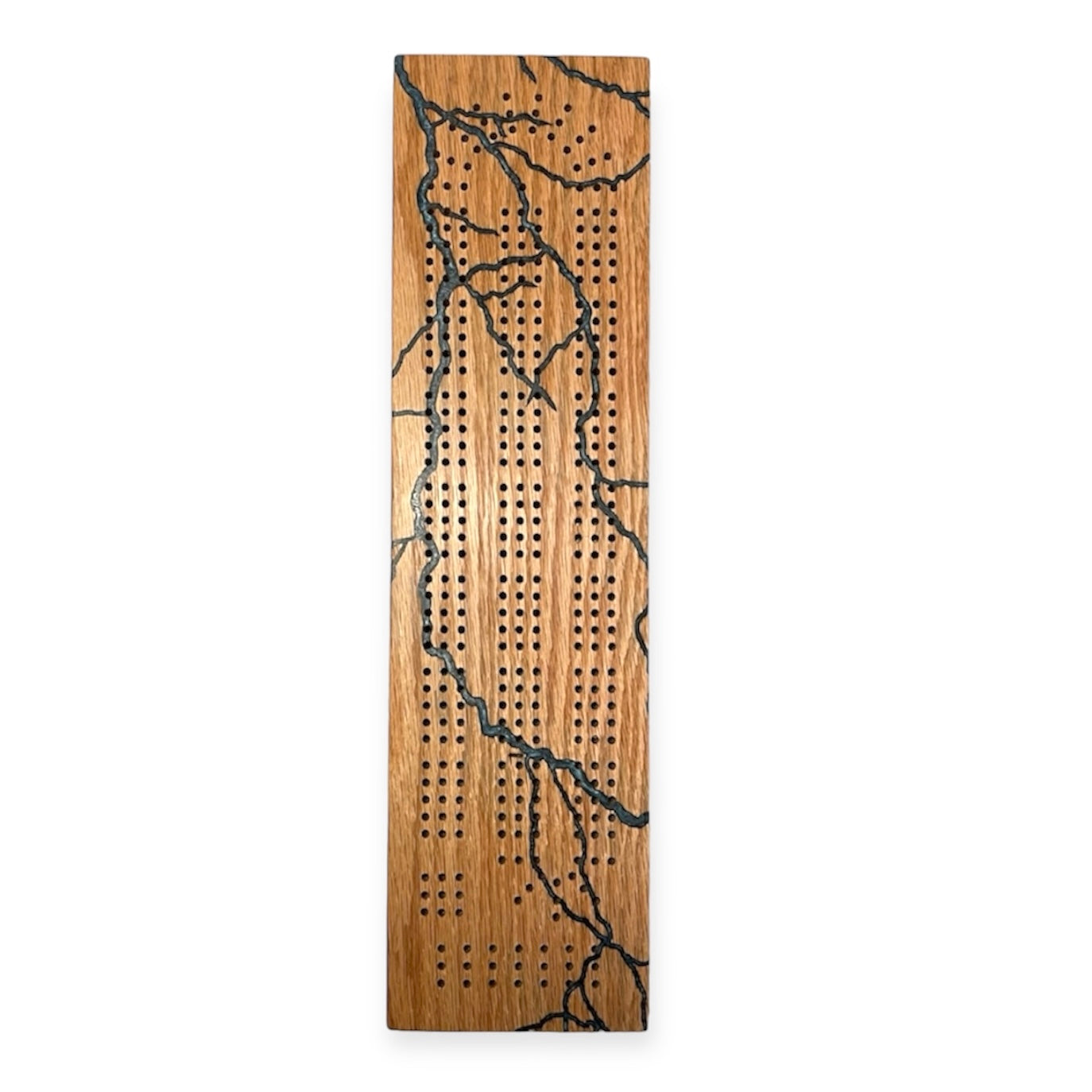 Oak Lightning Blue Epoxy Cribbage Board
