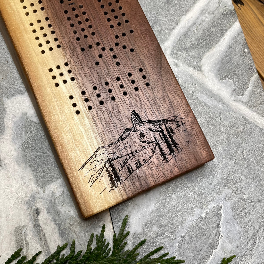 Black Tusk Live Edge Black Walnut Cribbage Board, Whistler
