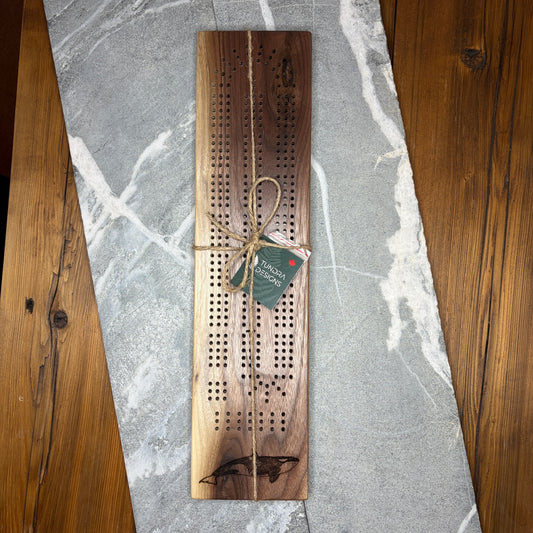 Coastal Orca Cribbage Board – Black Walnut Engraved Game Board