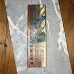 Live Edge Black Walnut Cribbage Board – Hand Carved Blue Epoxy Design