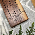 Black Bear with Mountains Live Edge Black Walnut Cribbage Board