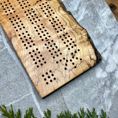 Unique Live Edge Spalted Maple Cribbage Board