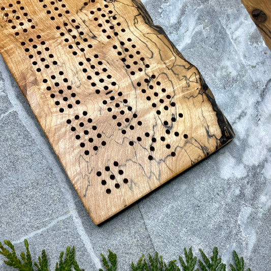 Unique Live Edge Spalted Maple Cribbage Board