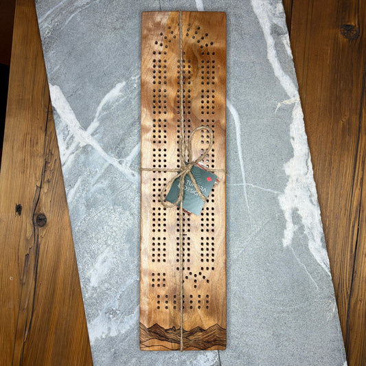 Two Sisters Engraved Curly Maple Cribbage Board | Handmade Canada