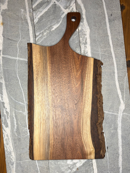Black Walnut Live Edge Charcuterie Board with Bark – Handmade Serving Board