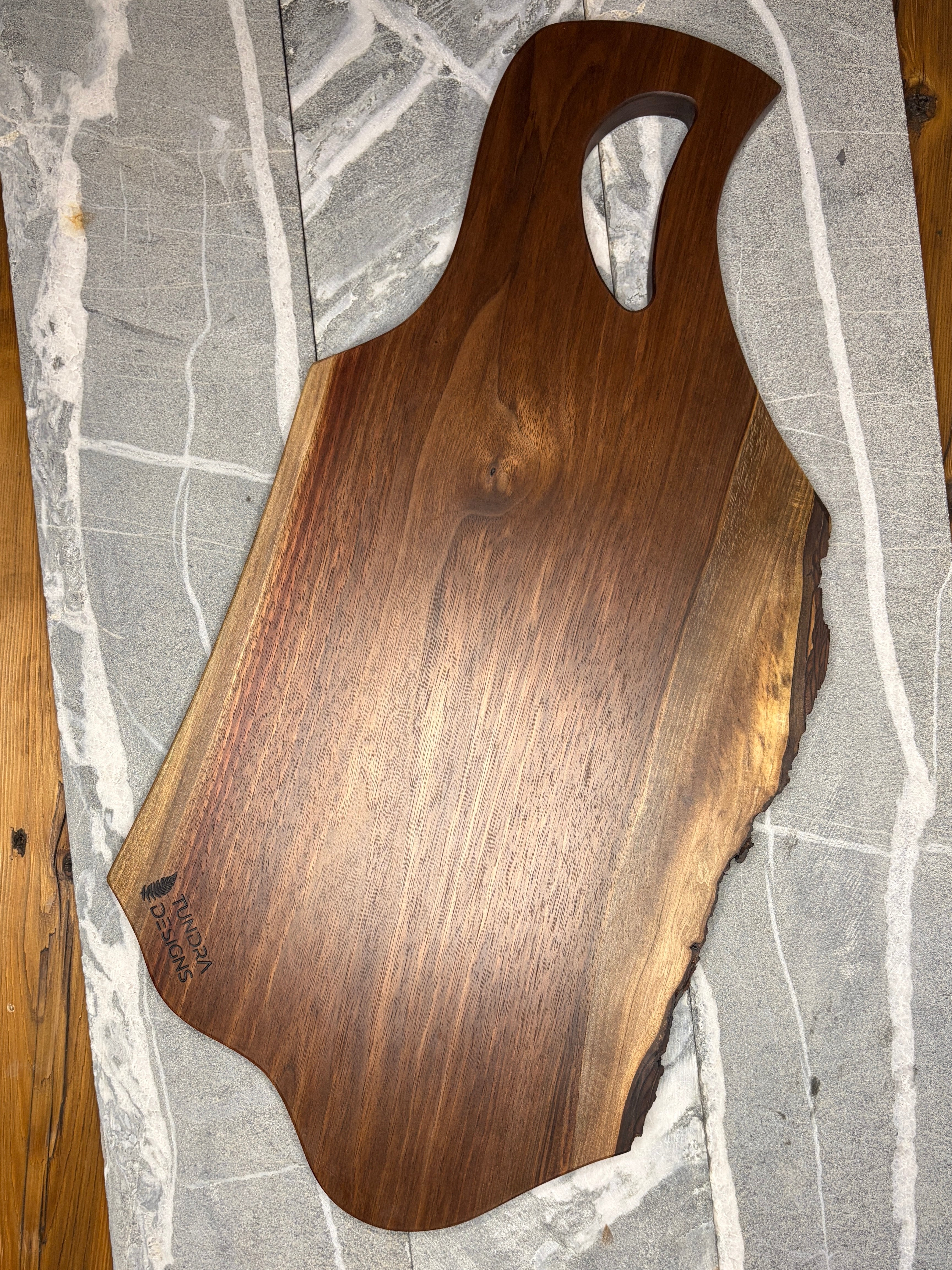 Rustic Black Walnut Serving Board – Live Edge with Natural Bark