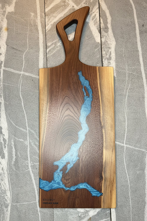 Black Walnut Charcuterie Board with Indian Arm Blue Epoxy