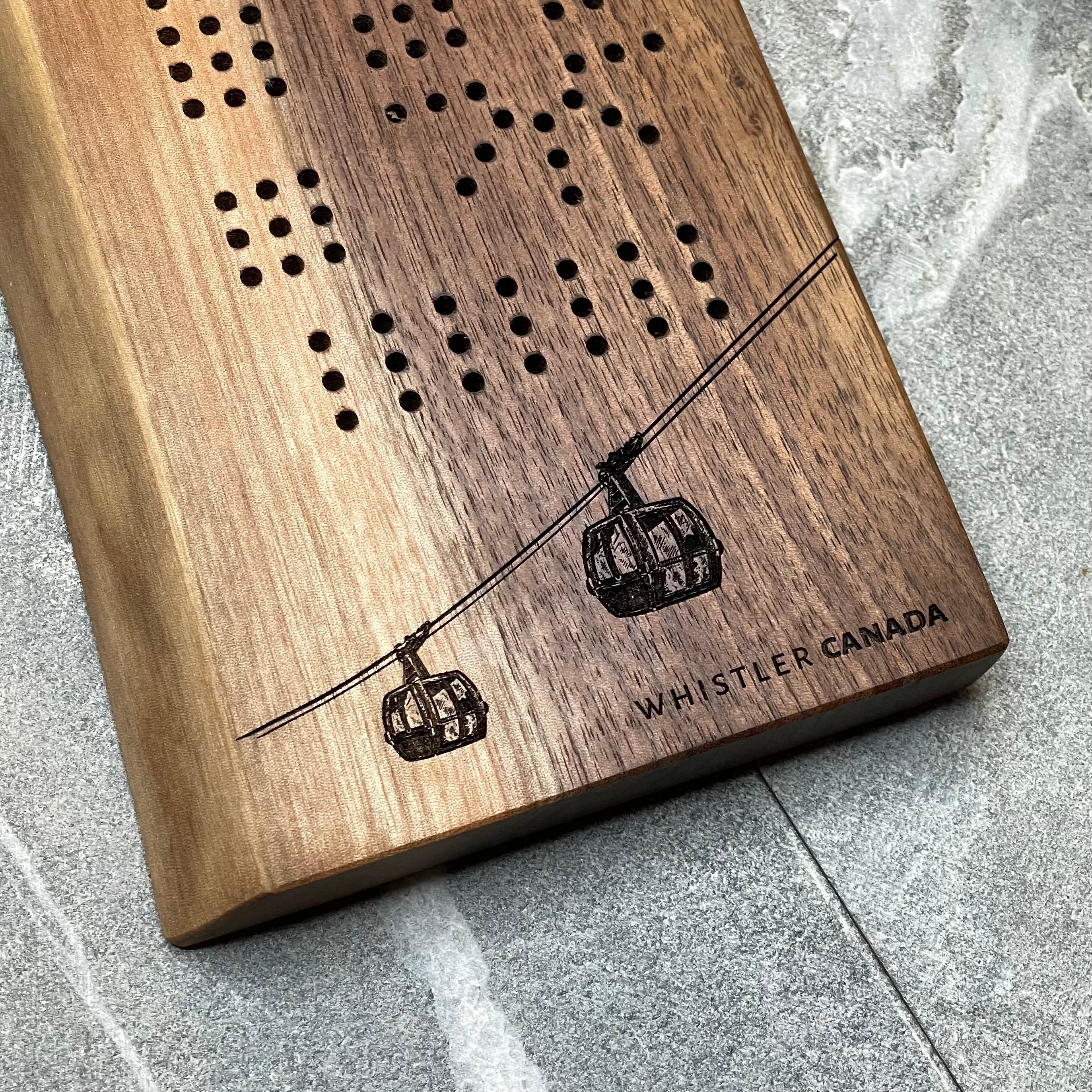Whistler Gondola Live Edge Black Walnut Cribbage Board