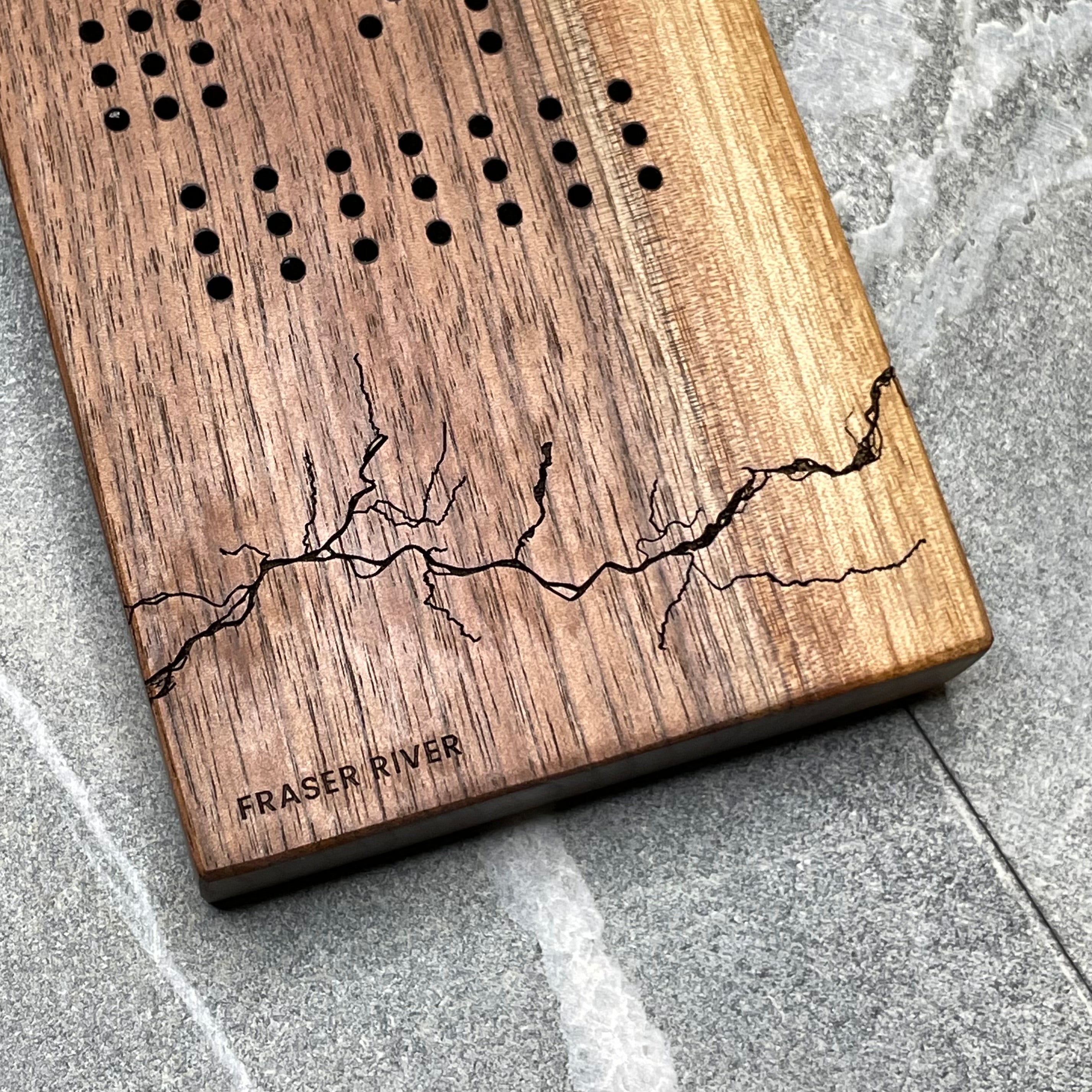 Fraser River Black Walnut Cribbage Board, Vancouver