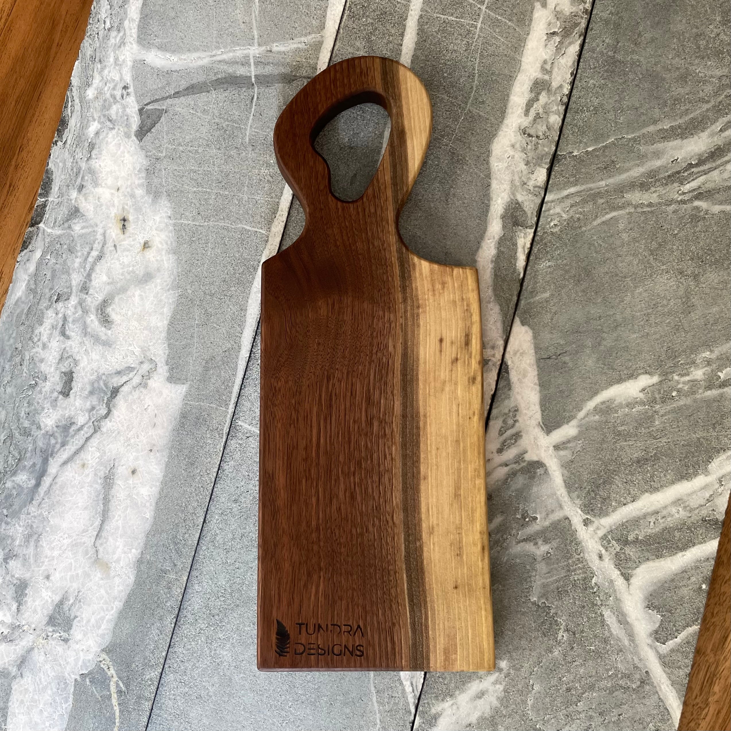Small Hand-Carved Live Edge Serving Board with White Lightning Epoxy Inlay