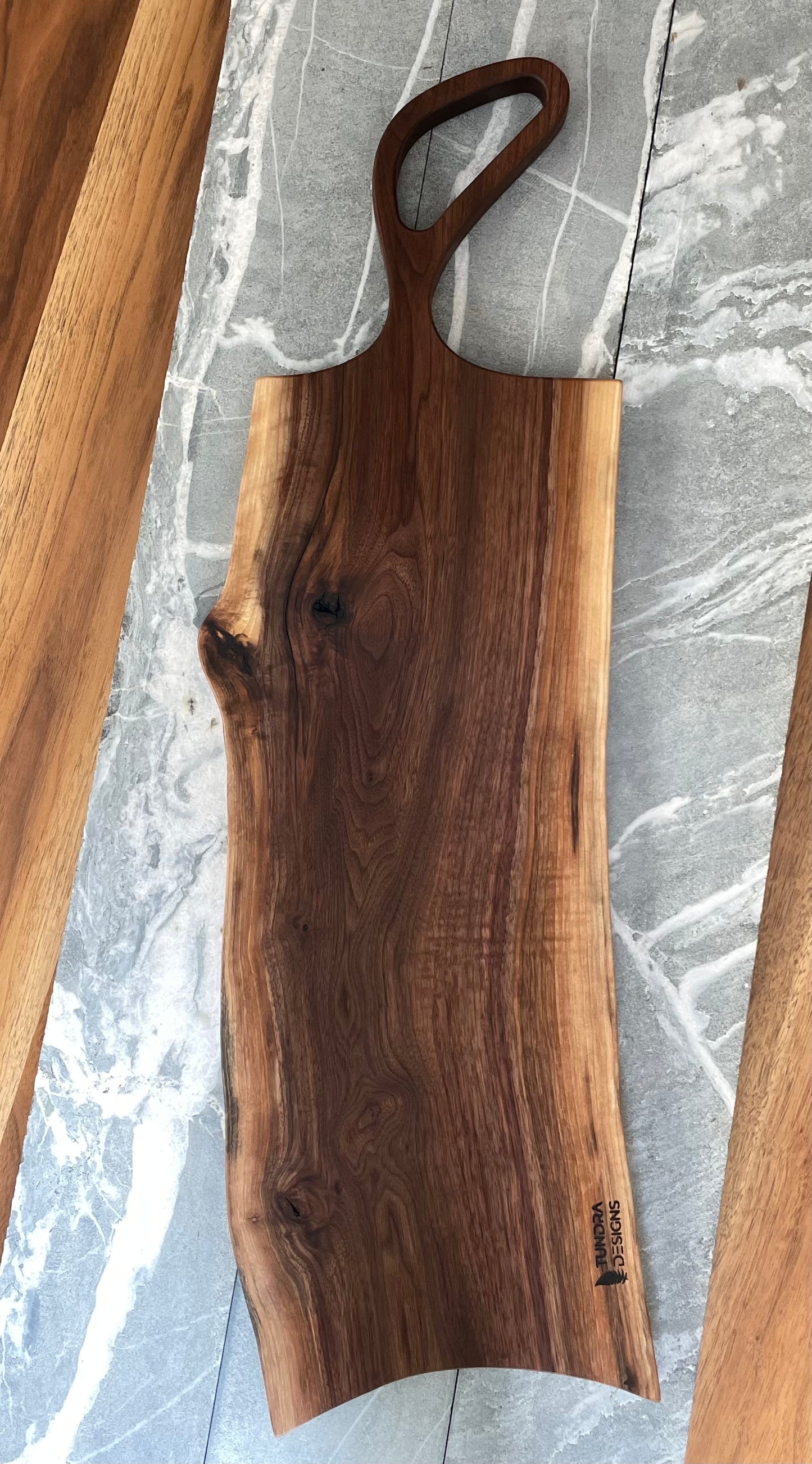 Live Edge Black Walnut Charcuterie Board with Hand-Carved Blue Lightning Epoxy