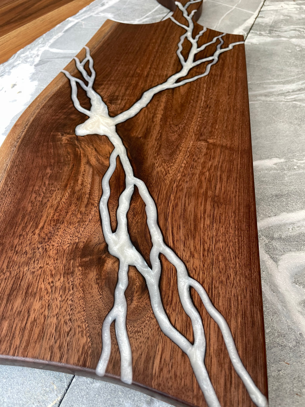 Black Walnut Live Edge Board with Lightning Epoxy