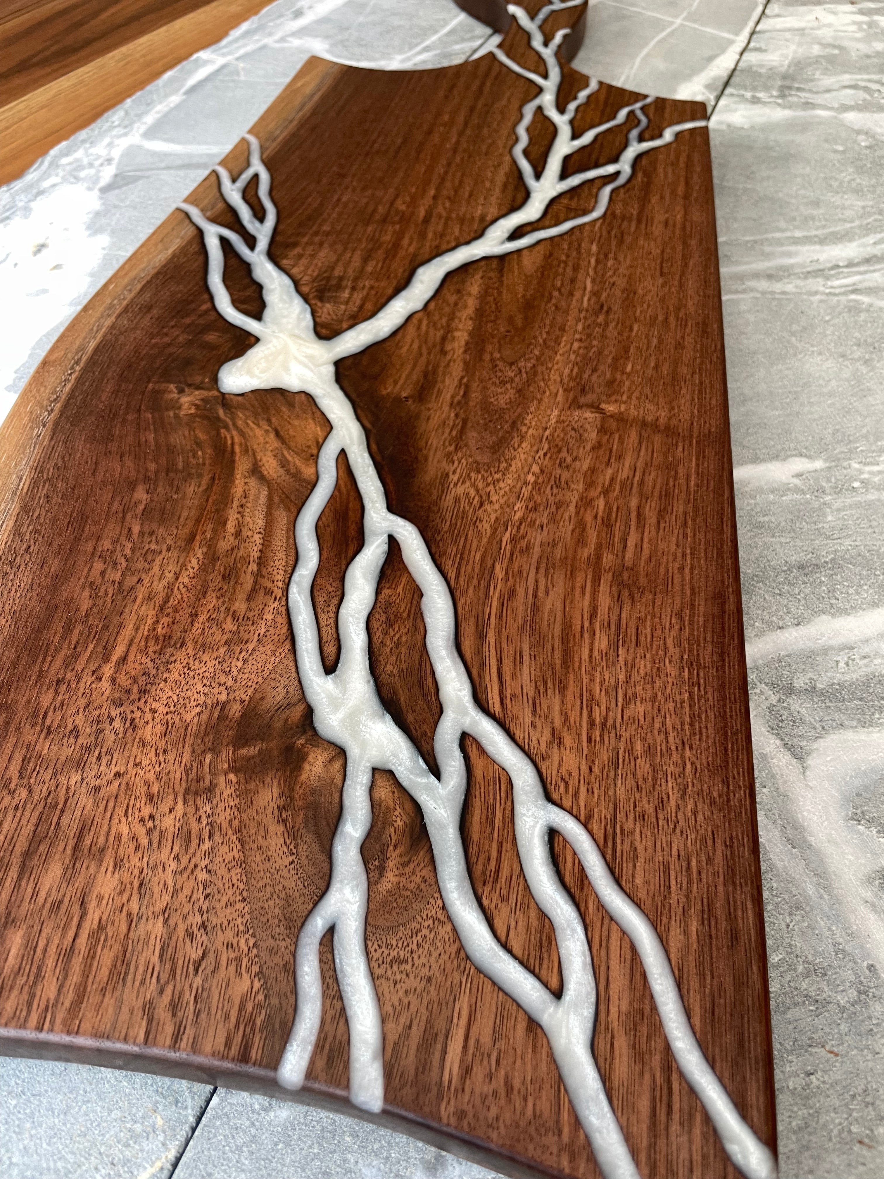 Black Walnut Live Edge Board with Lightning Epoxy