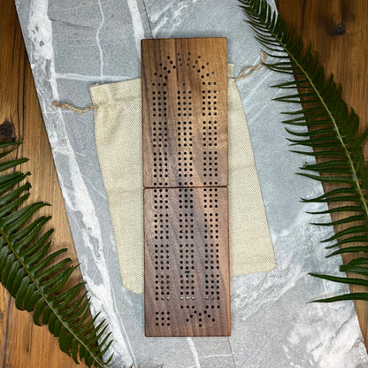 Folding Travel Dark Walnut Cribbage Board