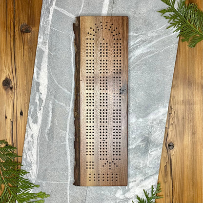 Live Edge with Bark Black Walnut Cribbage Board
