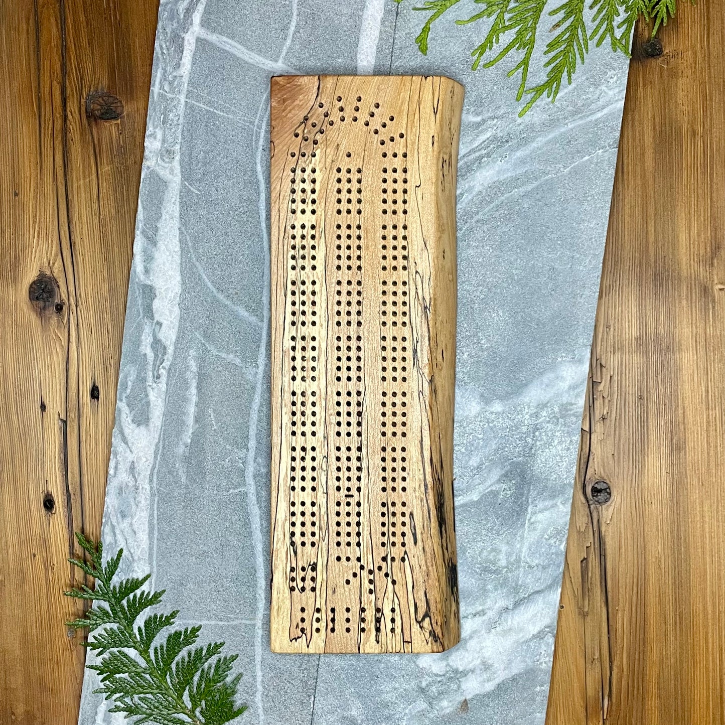 Spalted Maple Live Edge Cribbage Board