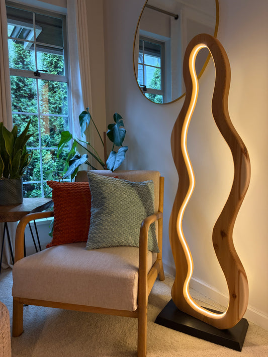 Western Red Cedar Floor Lamp – 54” Tall Dimmable LED Wooden Light