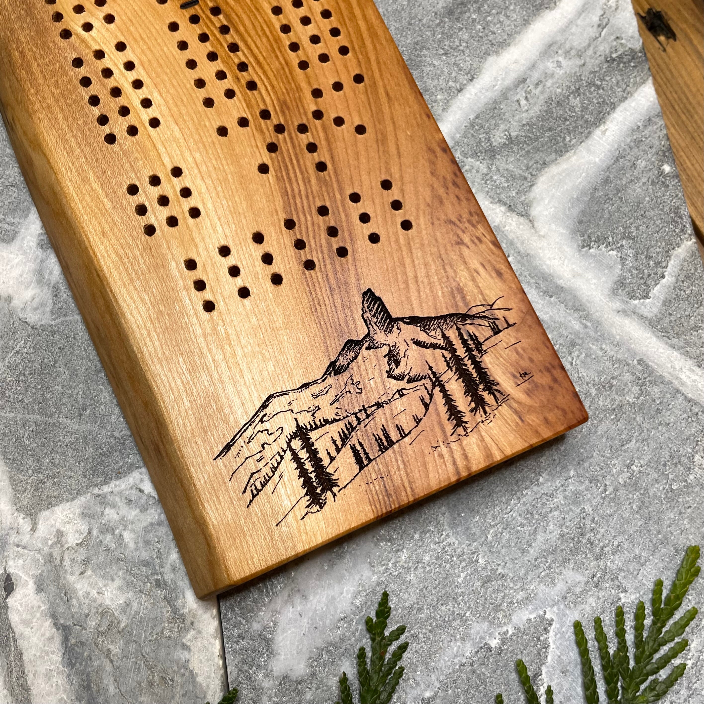 Black Tusk Live Edge Cherry Wood Cribbage Board, Whistler