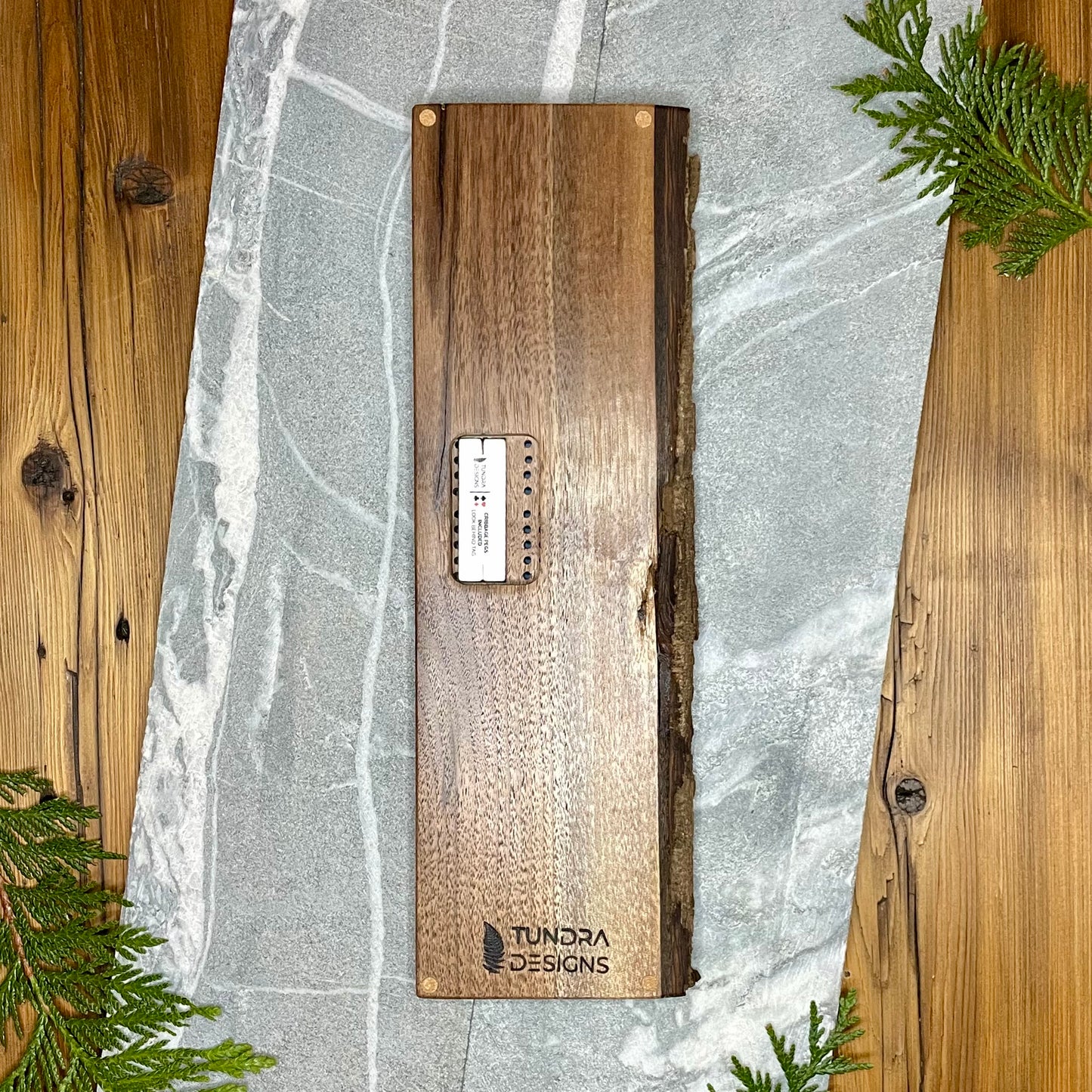 Live Edge with Bark Black Walnut Cribbage Board