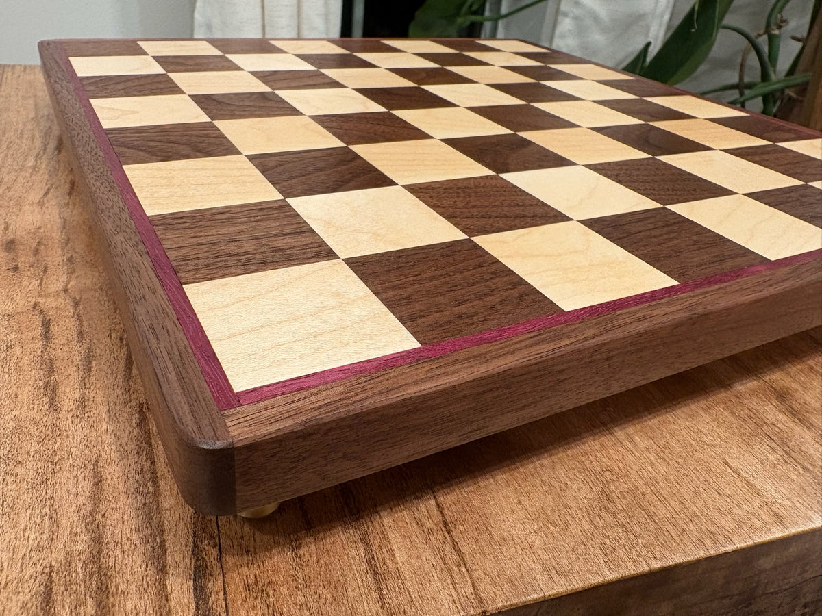 Black Walnut & Maple Chessboard with Purpleheart Trim