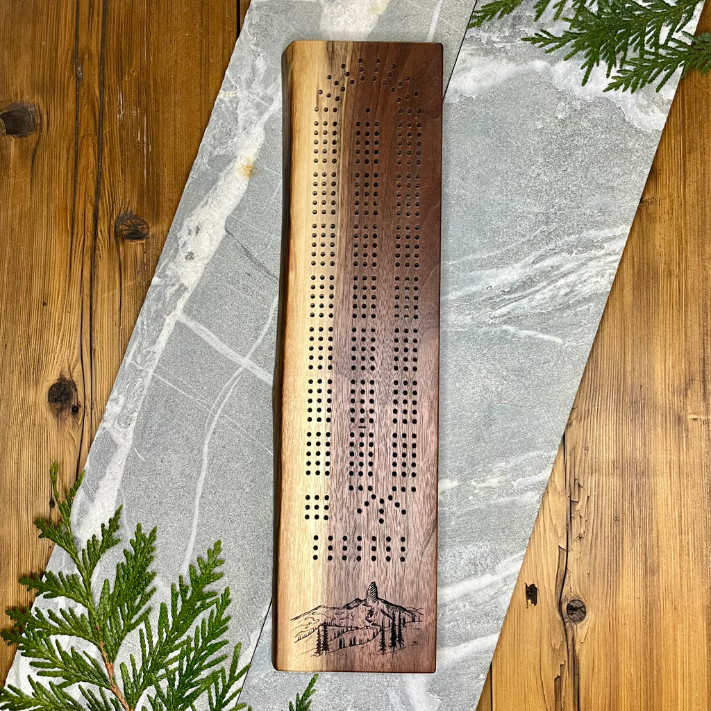Black Tusk Live Edge Black Walnut Cribbage Board, Whistler