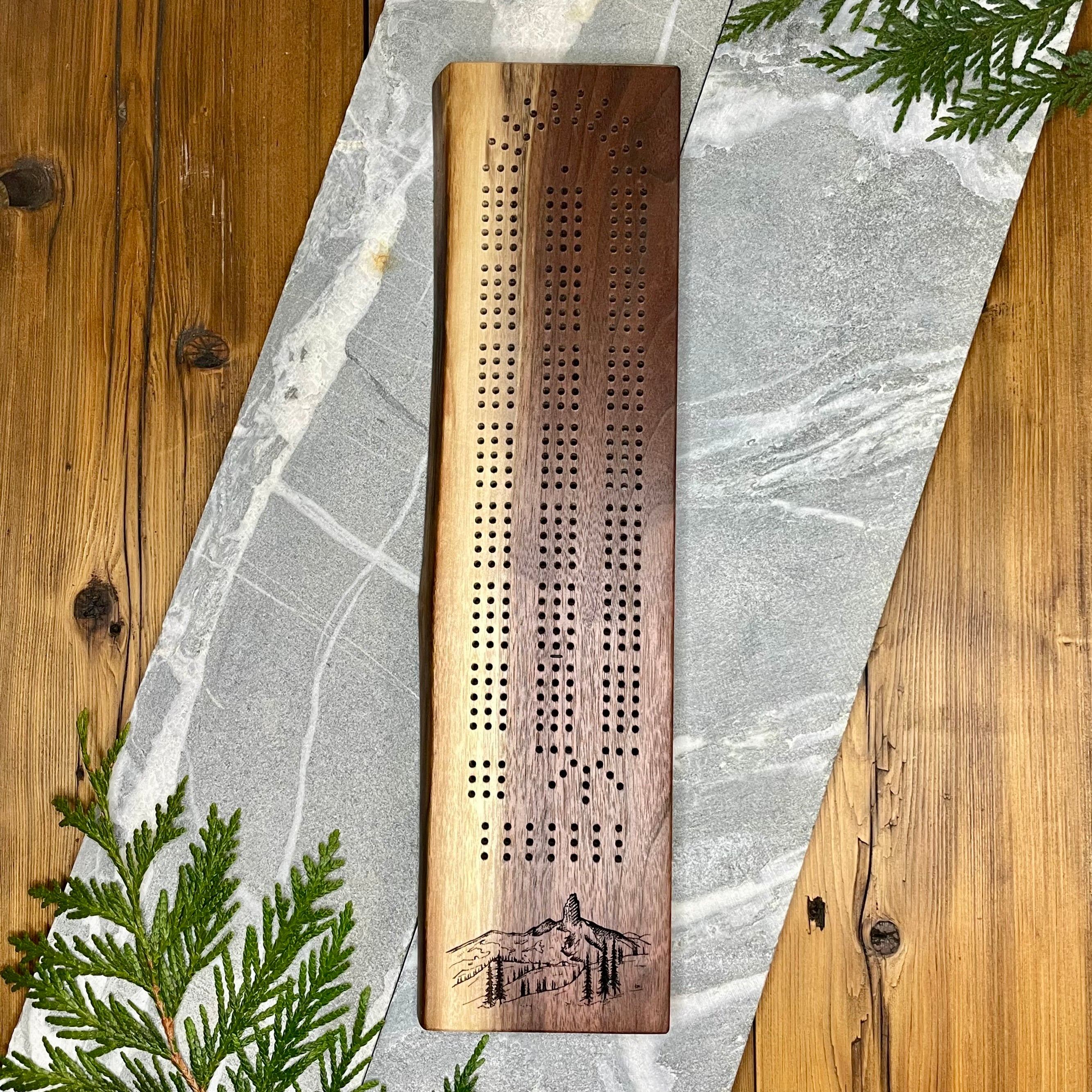 Black Tusk Live Edge Black Walnut Cribbage Board, Whistler