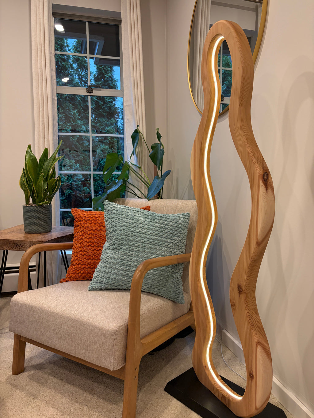 Western Red Cedar Floor Lamp – 54” Tall Dimmable LED Wooden Light