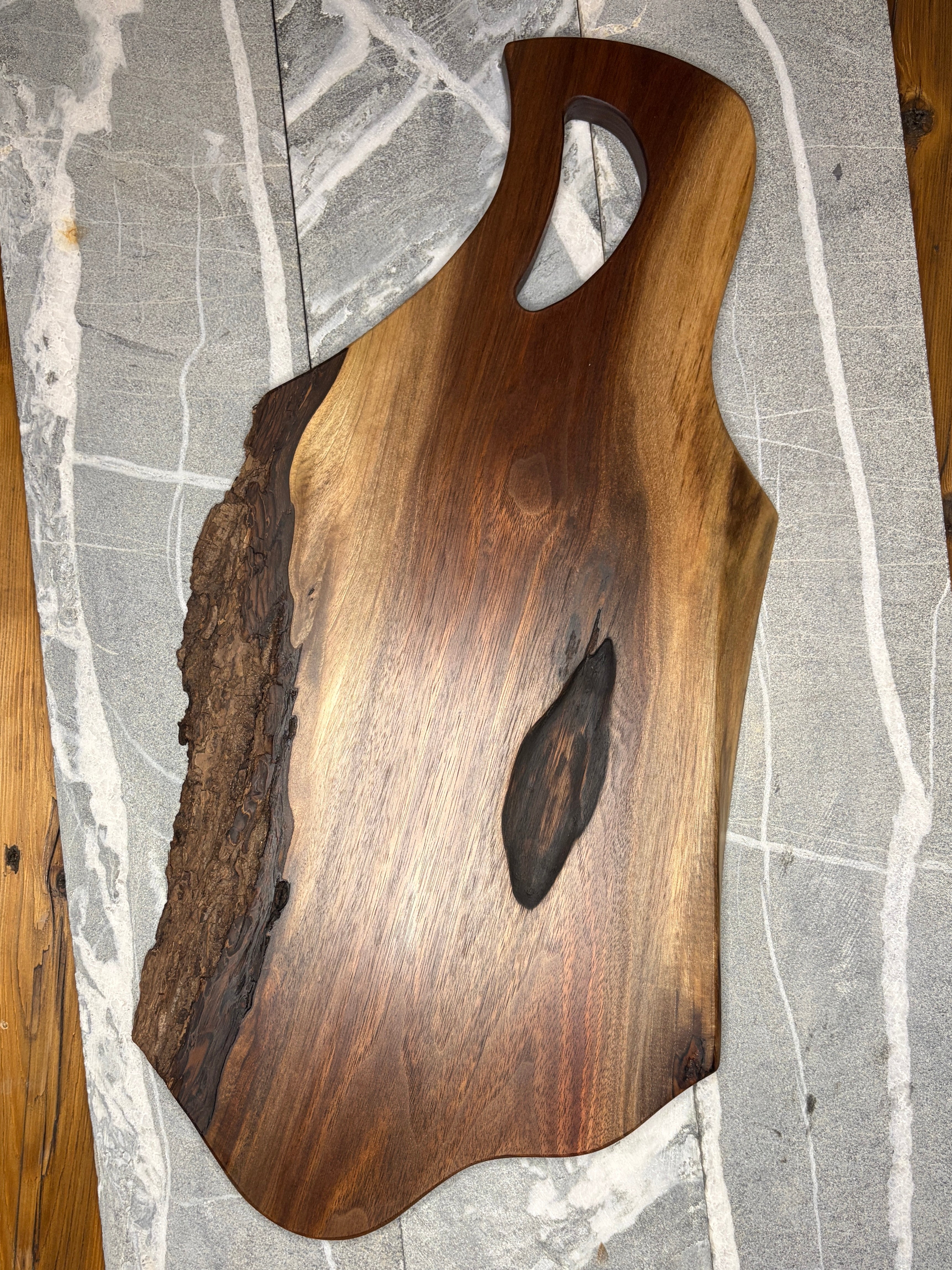 Rustic Black Walnut Serving Board – Live Edge with Natural Bark