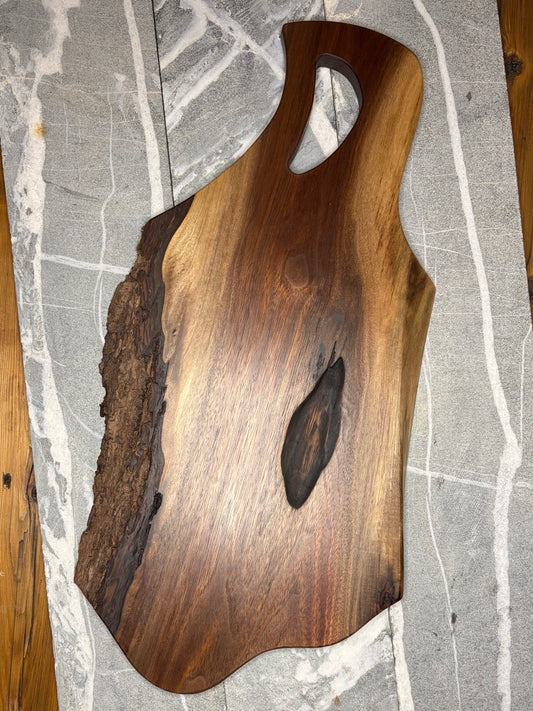 Rustic Black Walnut Serving Board – Live Edge with Natural Bark