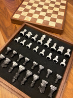 Black Walnut & Aspen Chess Board with Cherry Accent & Piece Storage