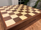 Black Walnut & Aspen Chess Board with Cherry Accent & Piece Storage