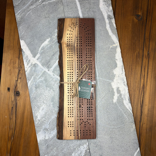 Live Edge Black Walnut Cribbage Board – Exposed Bark Edge