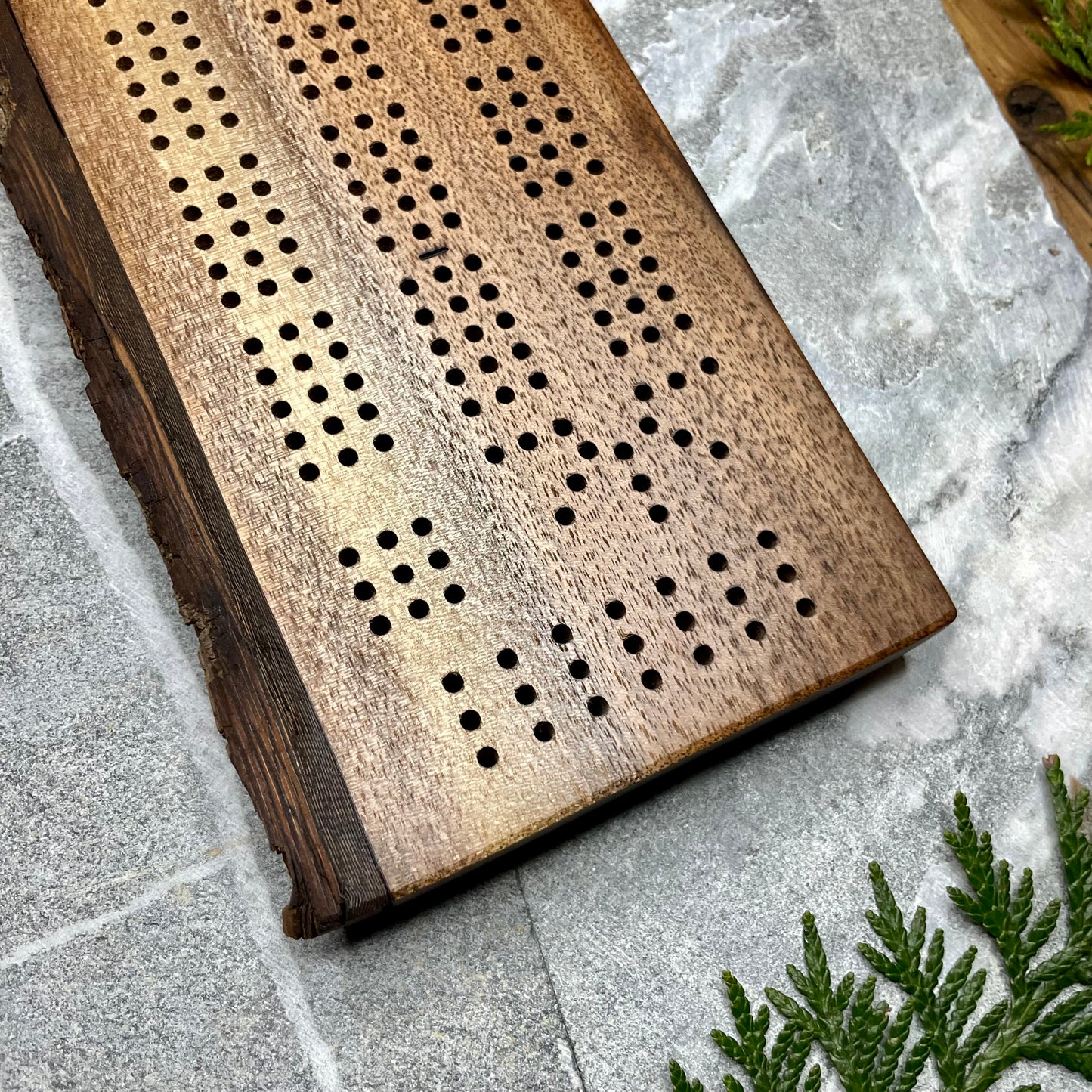 Live Edge with Bark Black Walnut Cribbage Board
