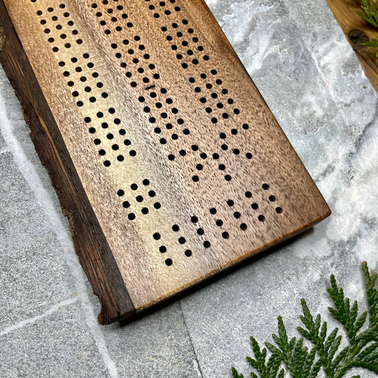Live Edge with Bark Black Walnut Cribbage Board