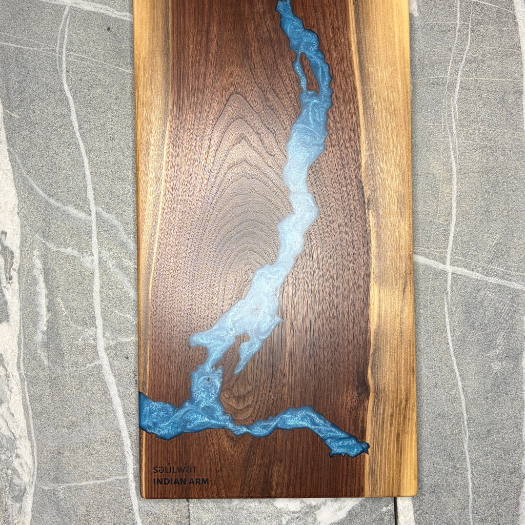 Black Walnut Charcuterie Board with Indian Arm Blue Epoxy