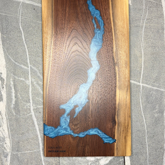 Black Walnut Charcuterie Board with Indian Arm Blue Epoxy