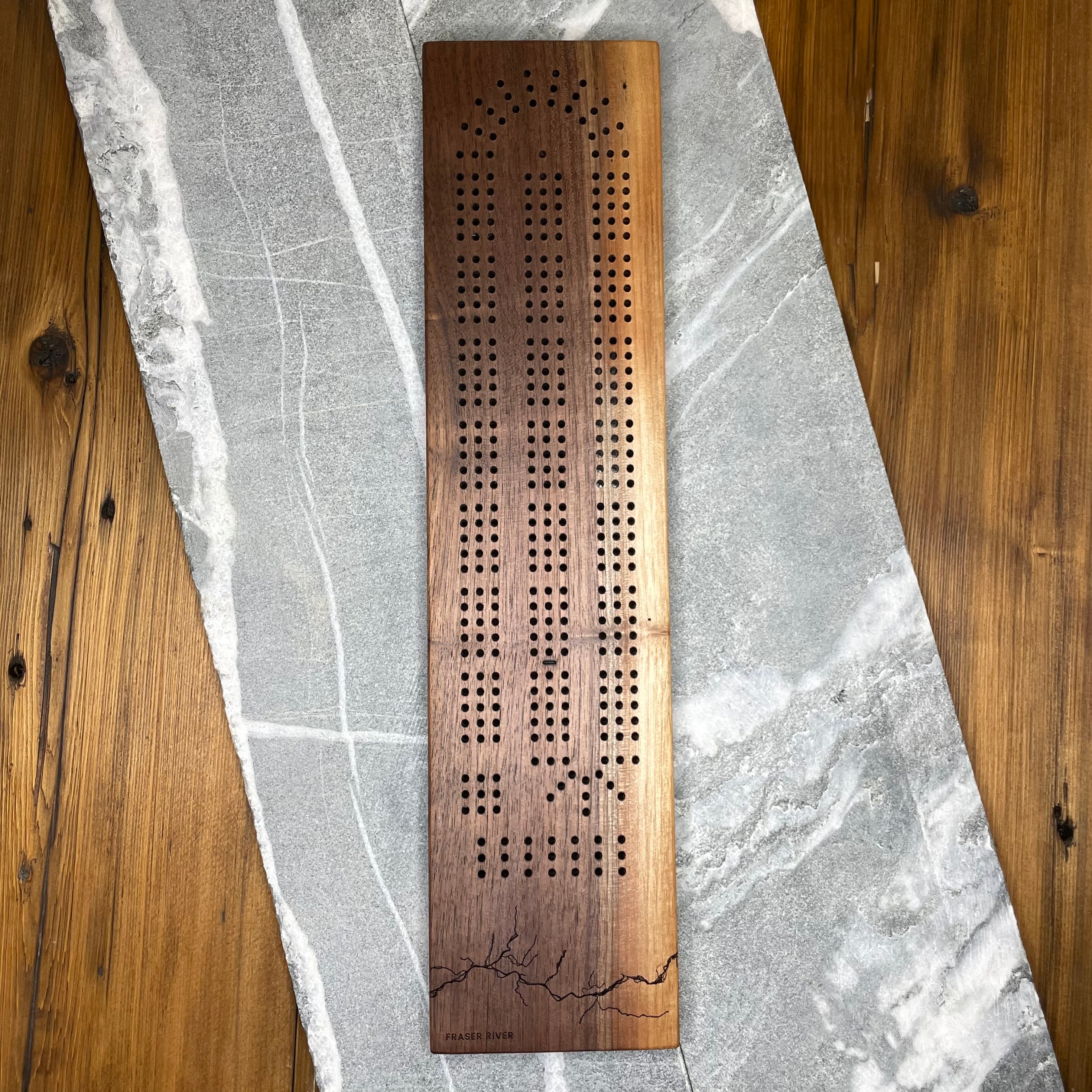 Fraser River Black Walnut Cribbage Board, Vancouver