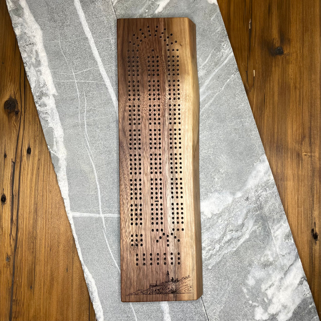 Light House Park Live Edge Black Walnut Cribbage Board, Vancouver