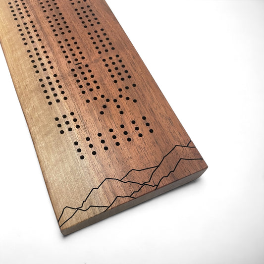 Dark Walnut Cribbage Board (Mountain Skyline)