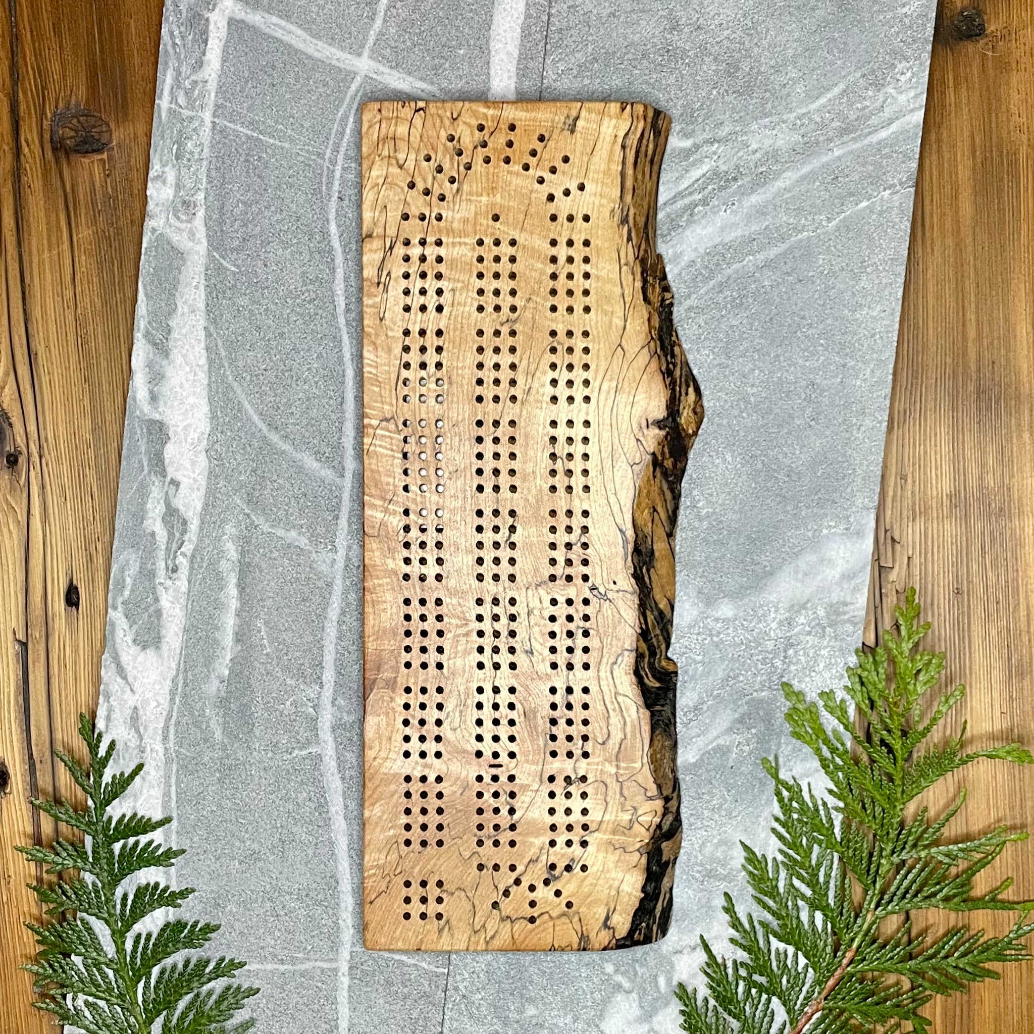 Unique Live Edge Spalted Maple Cribbage Board