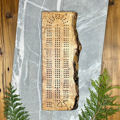 Unique Live Edge Spalted Maple Cribbage Board